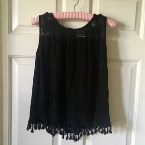 Rock 47 Wrangler Black Tassel Crochet Tank Blouse